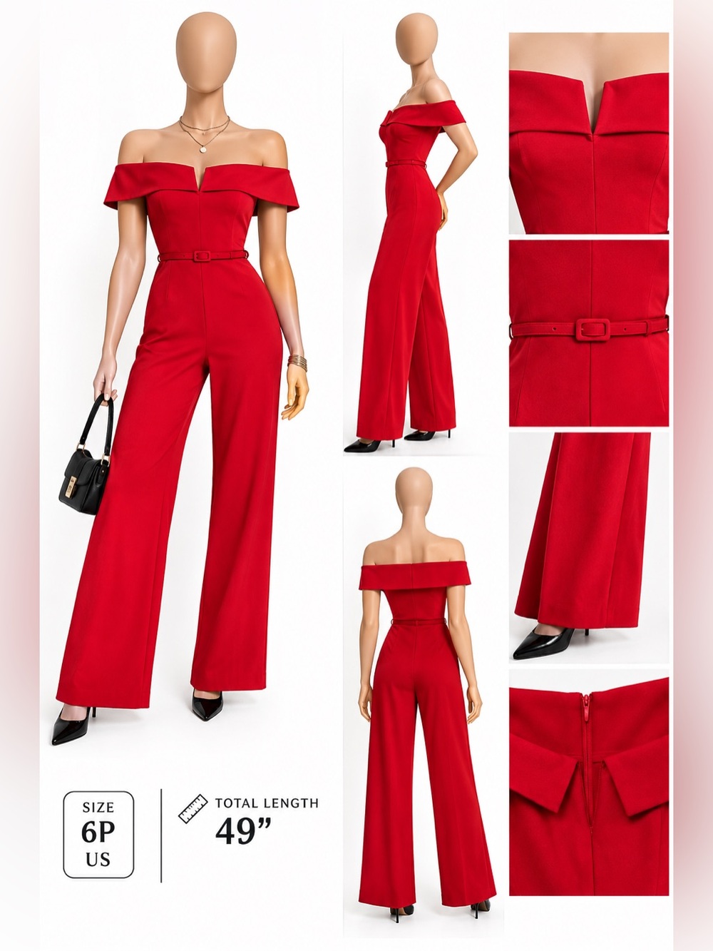 White House Black Market Ruby Rush Belted Jumpsuit NWT 6P
